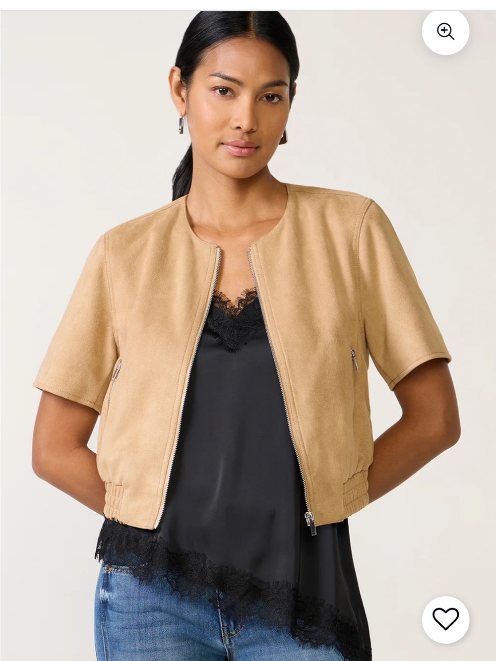 Evereve Camel Short-Sleeve Faux Suede Zip Jacket